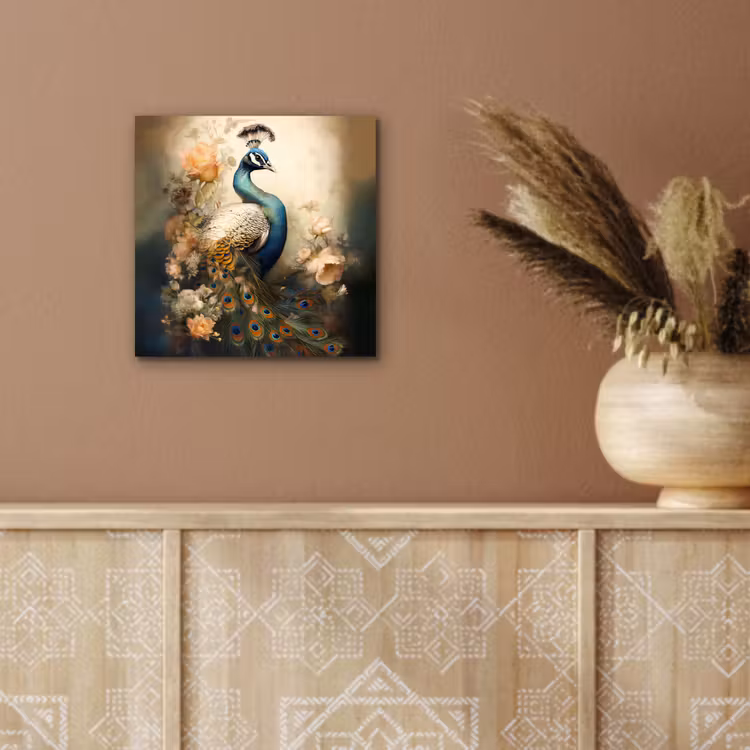 Pauw - Pauwenveren - Bloemen - Vogels - Botanisch aluminium wit klein -sfeer4