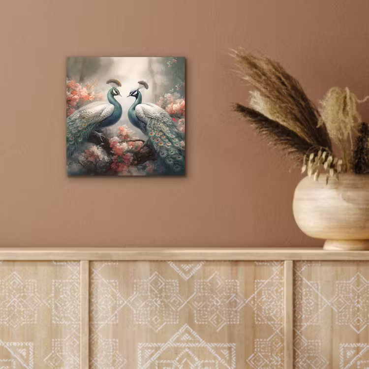 Pauwen - Pauwenveren - Vogels - Bloemen - Natuur aluminium wit klein -sfeer4