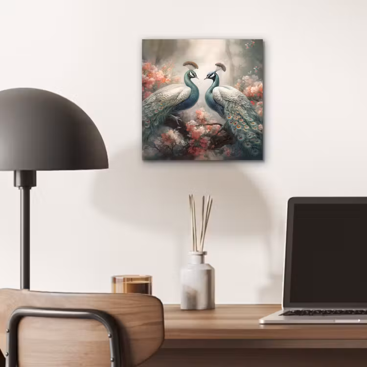 Pauwen - Pauwenveren - Vogels - Bloemen - Natuur aluminium wit klein -sfeer5