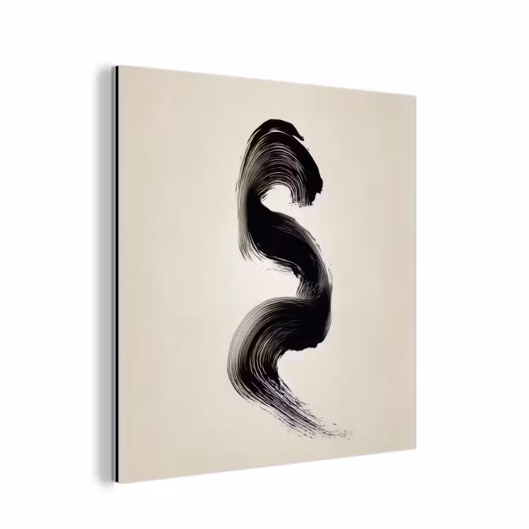 Penseelstreek - Zwart - Minimalistisch aluminium wit klein -3d