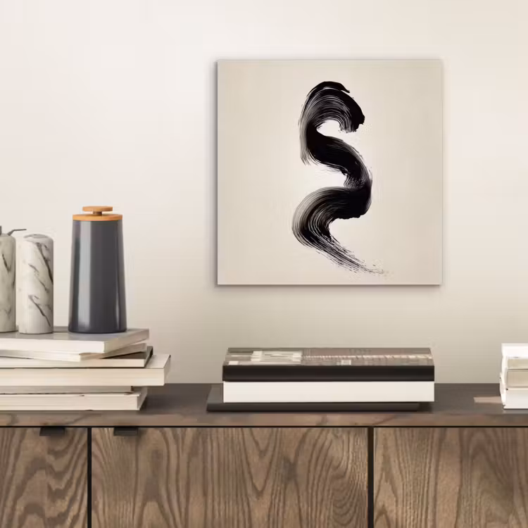 Penseelstreek - Zwart - Minimalistisch aluminium wit klein -sfeer1