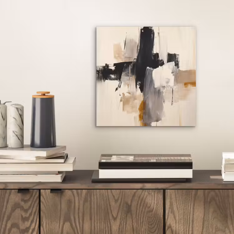 Penseelstreken - Ruw - Abstract - Beige aluminium wit klein -sfeer1