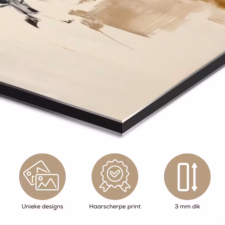Penseelstreken - Ruw - Abstract - Beige aluminium wit klein -closeup_NL