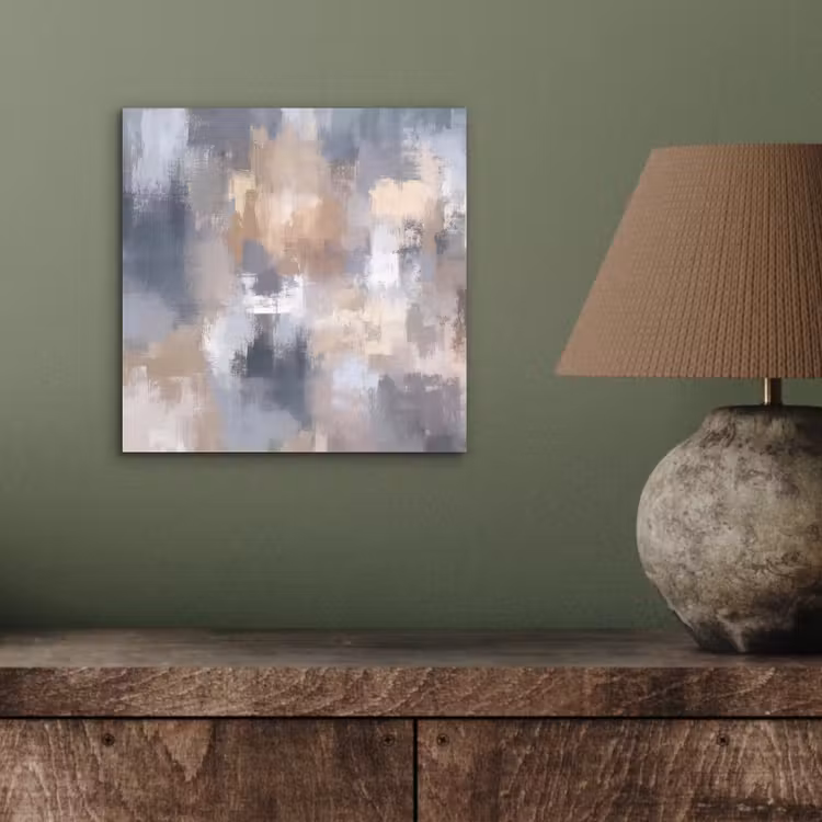 Penseelstreken - Schilderij - Beige aluminium wit klein -sfeer2