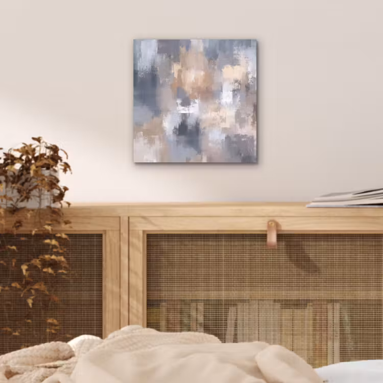 Penseelstreken - Schilderij - Beige aluminium wit klein -sfeer3