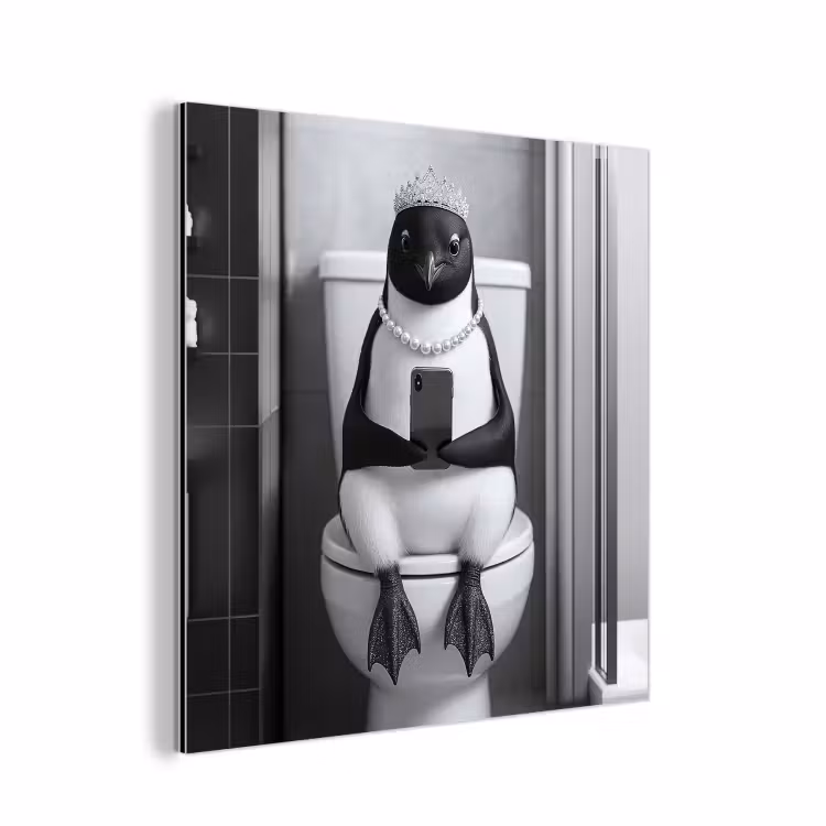 Pinguïn - Telefoon - Toilet - Zwart - Wit aluminium wit klein -3d