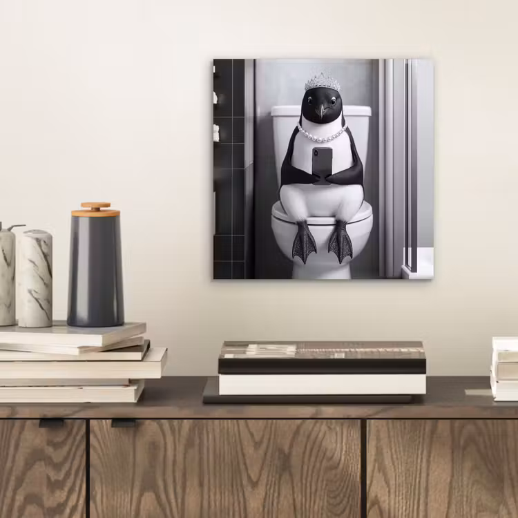 Pinguïn - Telefoon - Toilet - Zwart - Wit aluminium wit klein -sfeer1