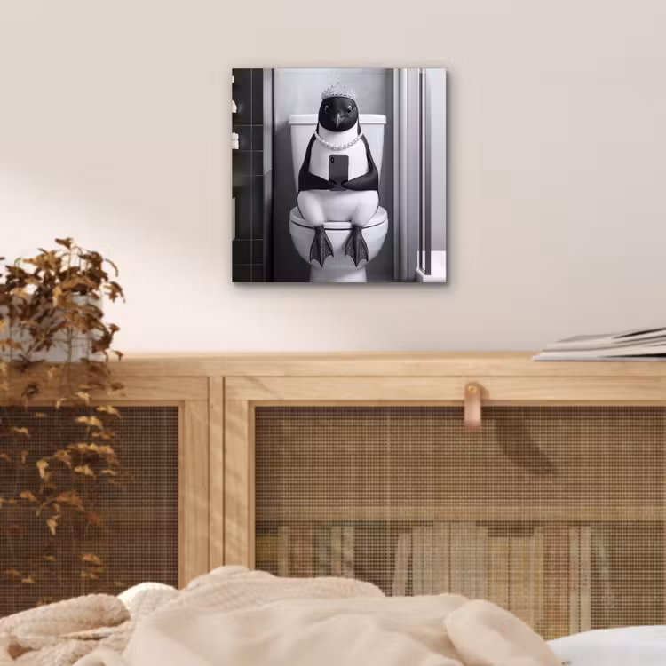 Pinguïn - Telefoon - Toilet - Zwart - Wit aluminium wit klein -sfeer3