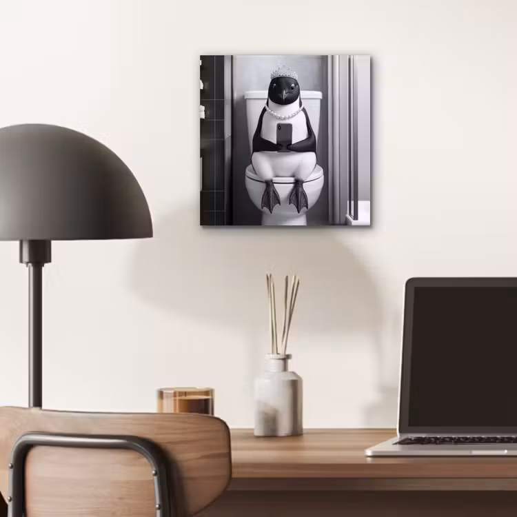 Pinguïn - Telefoon - Toilet - Zwart - Wit aluminium wit klein -sfeer5