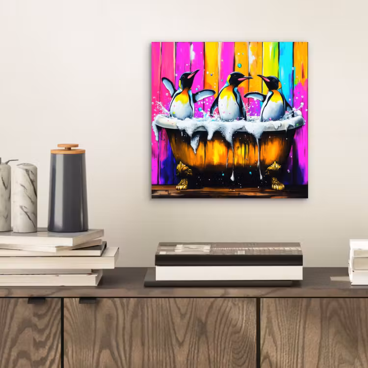 Pinguïns - Badkuip - Kleurrijk - Schuim aluminium wit klein -sfeer1