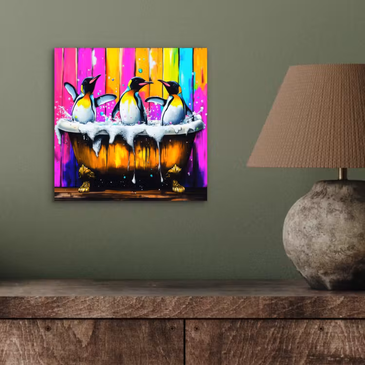 Pinguïns - Badkuip - Kleurrijk - Schuim aluminium wit klein -sfeer2