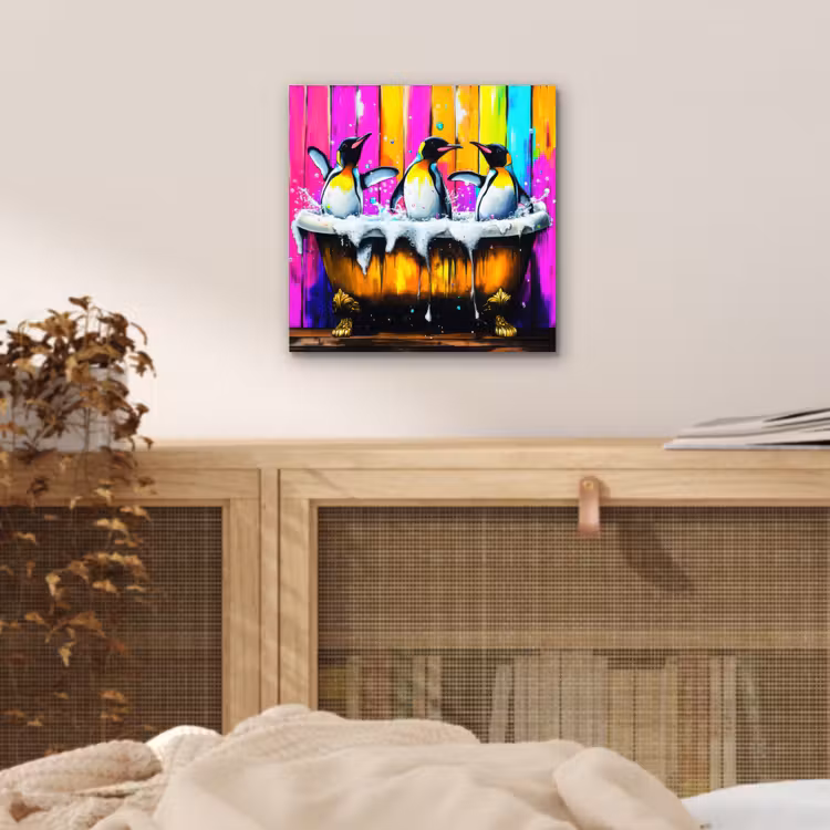 Pinguïns - Badkuip - Kleurrijk - Schuim aluminium wit klein -sfeer3