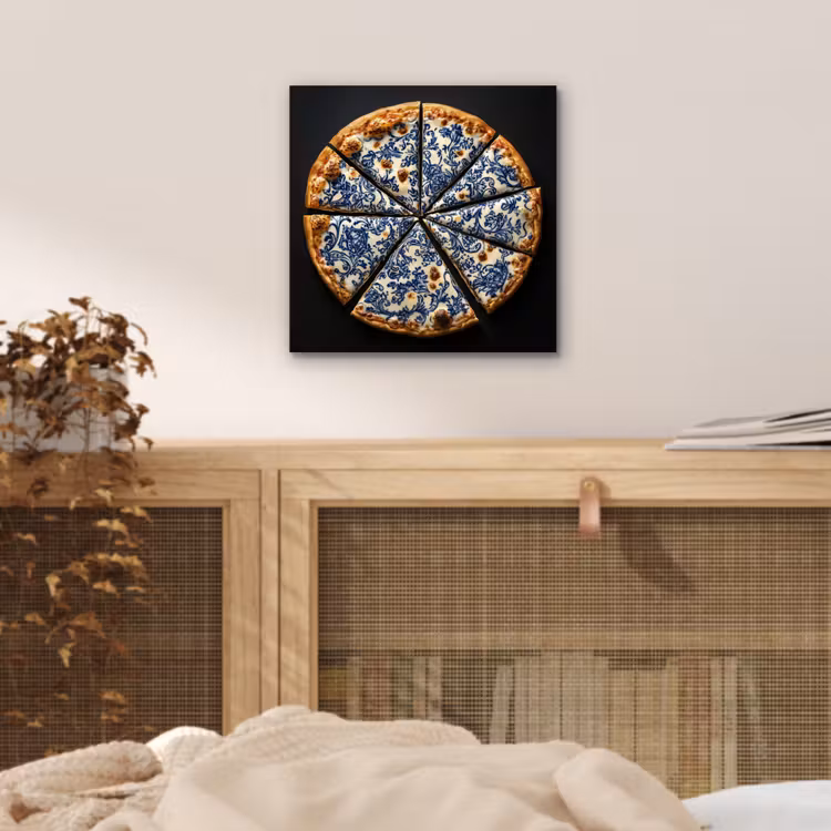 Pizza - Eten - Delftsblauw aluminium wit klein -sfeer3