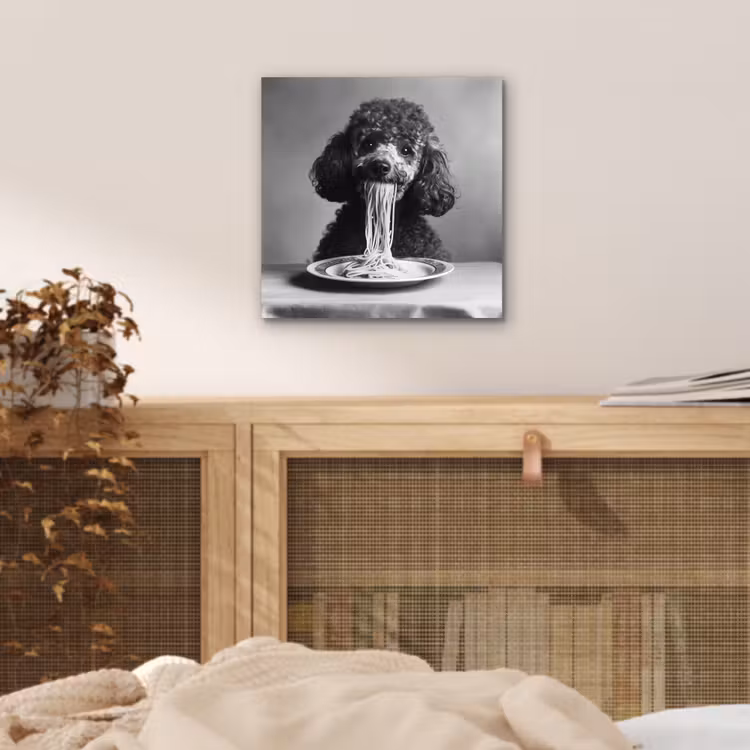 Poedel - Hond - Zwart - Wit - Schattig - Pasta aluminium wit klein -sfeer3