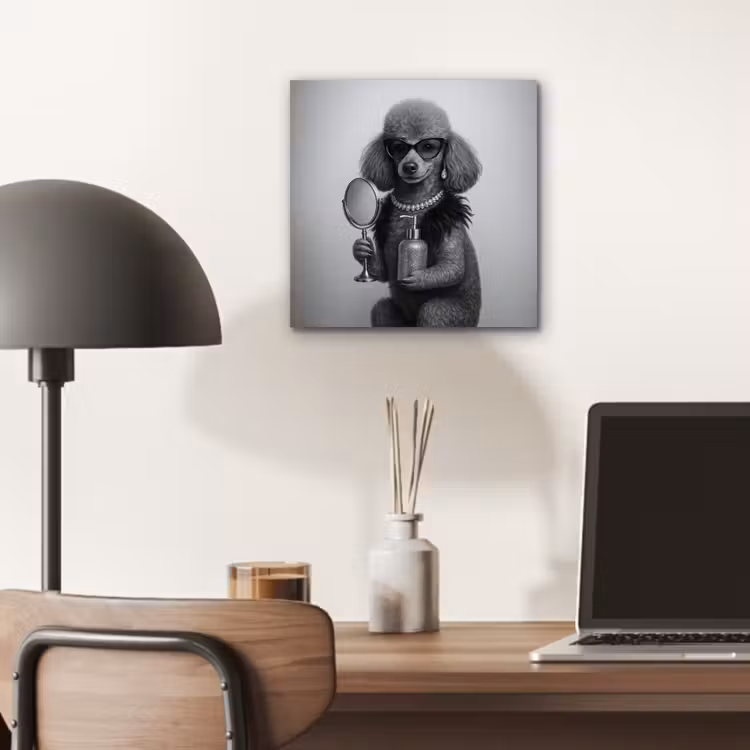 Poedel - Spiegel - Zwart - Wit aluminium wit klein -sfeer5
