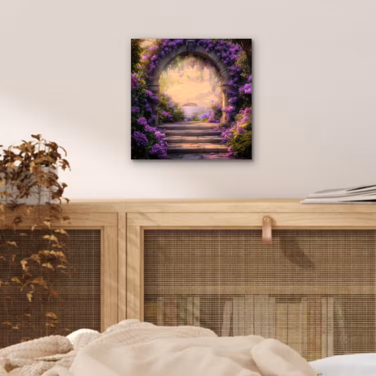Poort - Paars - Bloemen aluminium wit klein -sfeer3