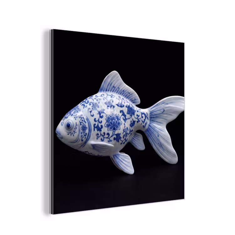 Porselein - Goudvis - Delfts - Blauw aluminium wit klein -3d