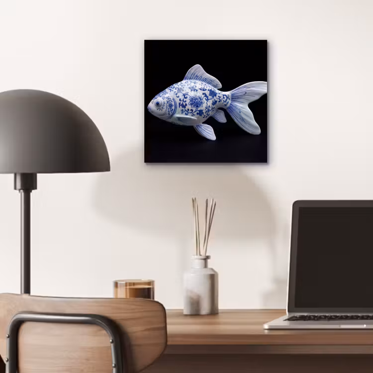 Porselein - Goudvis - Delfts - Blauw aluminium wit klein -sfeer5