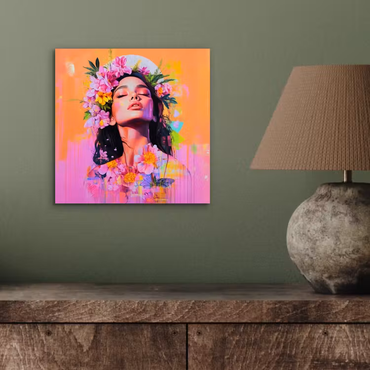 Portret - Bloemenkroon - Vrouw aluminium wit klein -sfeer2
