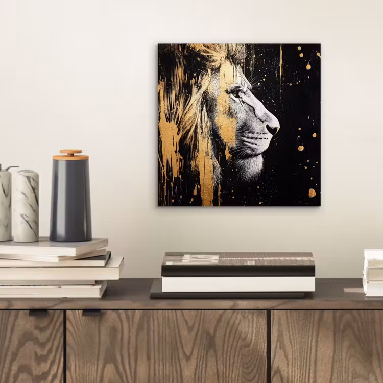Portret - Leeuw - Abstract - Goud aluminium wit klein -sfeer1
