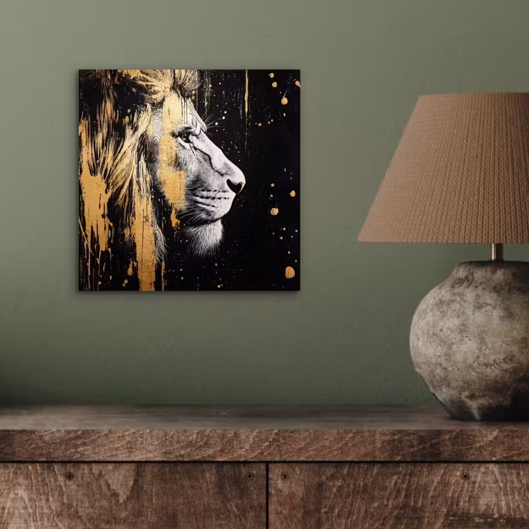Portret - Leeuw - Abstract - Goud aluminium wit klein -sfeer2