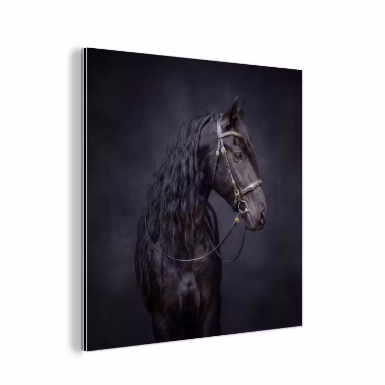 Portret - Paard - Donker aluminium wit klein -3d