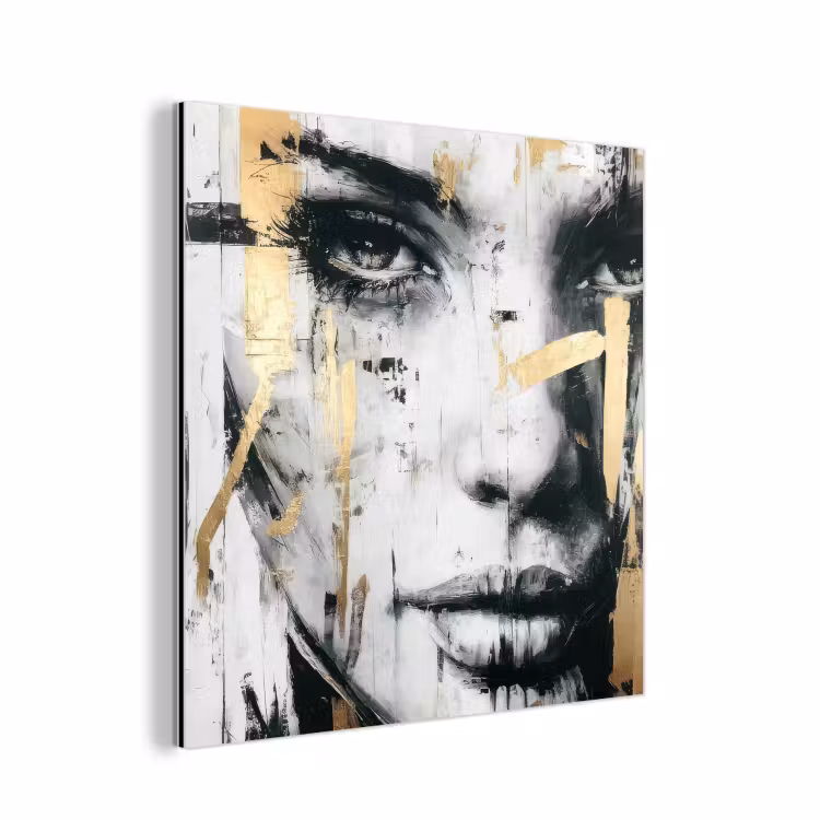 Portret - Vrouw - Penseelstreken - Goud aluminium wit klein -3d