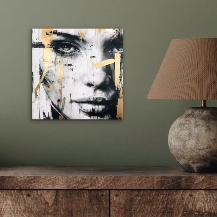 Portret - Vrouw - Penseelstreken - Goud aluminium wit klein -sfeer2
