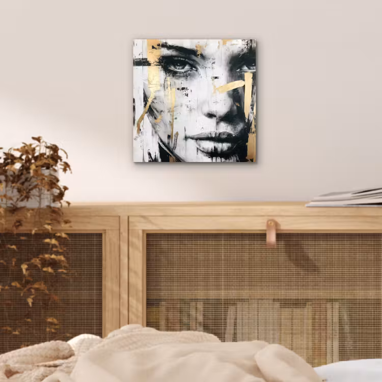 Portret - Vrouw - Penseelstreken - Goud aluminium wit klein -sfeer3