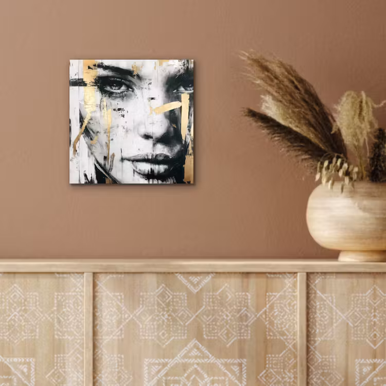 Portret - Vrouw - Penseelstreken - Goud aluminium wit klein -sfeer4