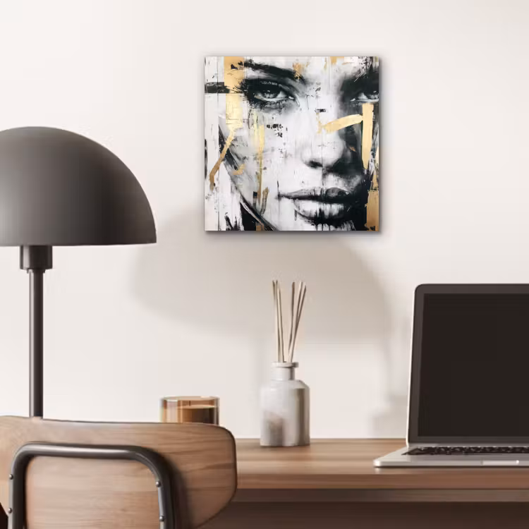 Portret - Vrouw - Penseelstreken - Goud aluminium wit klein -sfeer5