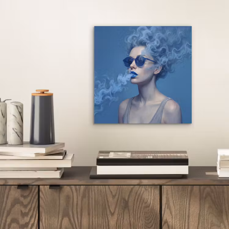 Portret - Zonnebril - Rook - Abstract - Blauw aluminium wit klein -sfeer1
