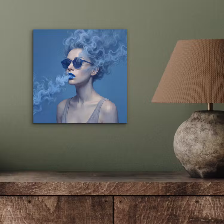 Portret - Zonnebril - Rook - Abstract - Blauw aluminium wit klein -sfeer2