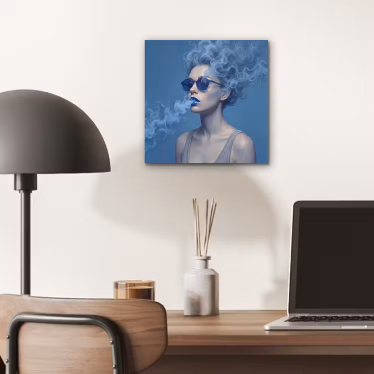 Portret - Zonnebril - Rook - Abstract - Blauw aluminium wit klein -sfeer5