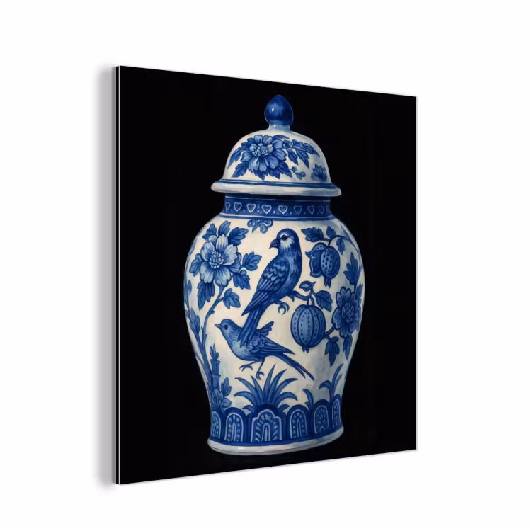 Pot - Delfts Blauw - Bloemen aluminium wit klein -3d