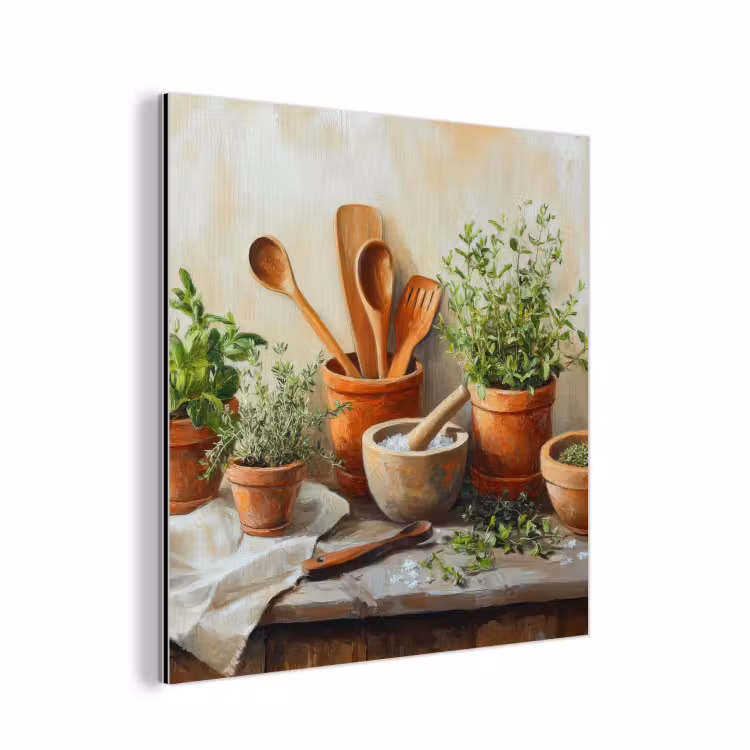 Potten - Kruiden - Hout aluminium wit klein -3d