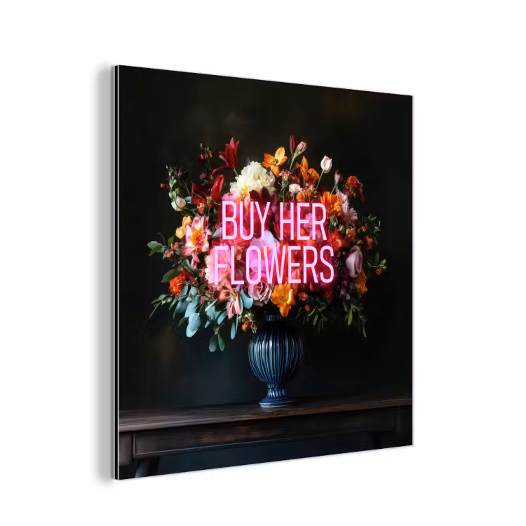 Quote - Bloemen - Vaas - Neon aluminium wit klein -3d