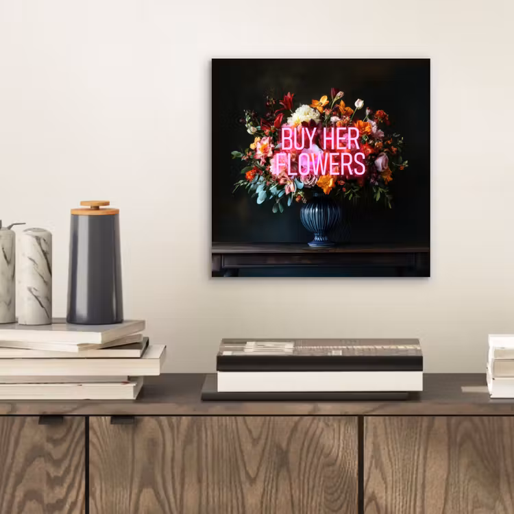 Quote - Bloemen - Vaas - Neon aluminium wit klein -sfeer1