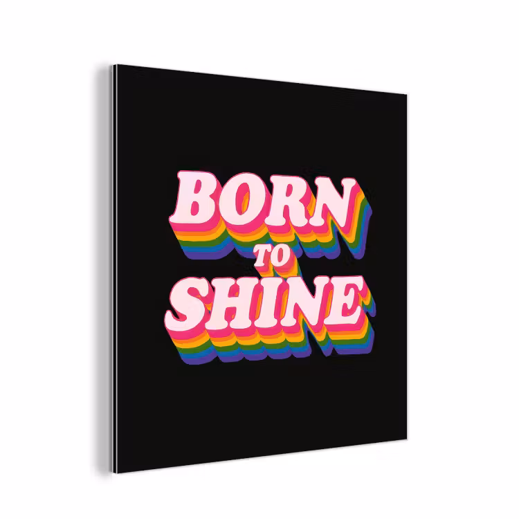 Quote - Regenboog - Roze - Zwart aluminium wit klein -3d