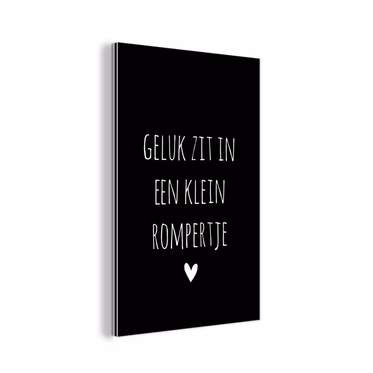 Quotes - Geluk zit in een klein rompertje - Spreuken aluminium wit klein -3d