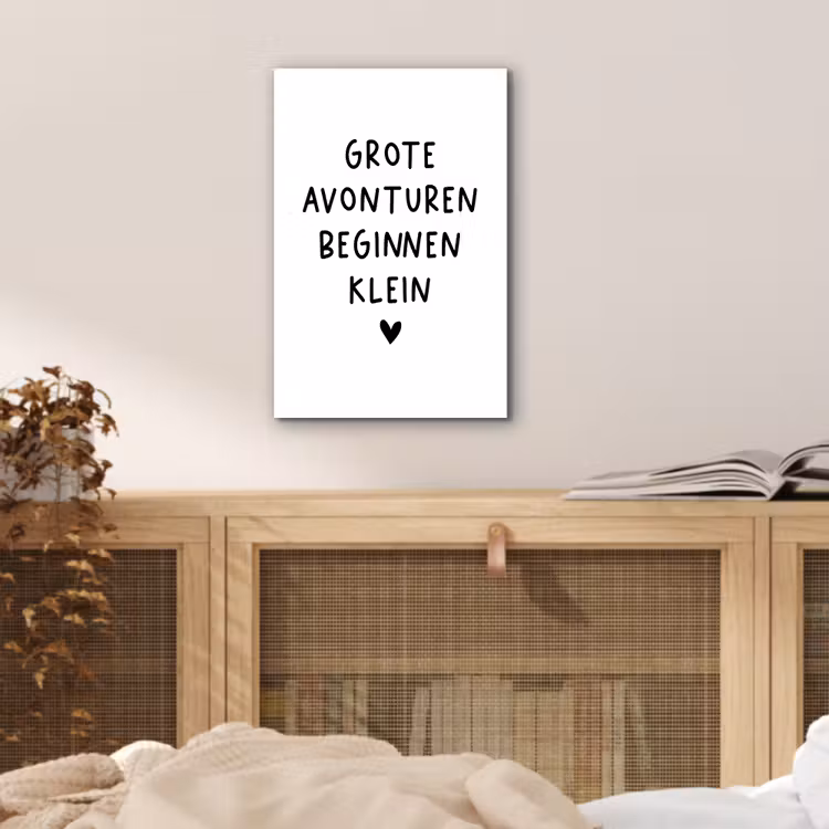 Quotes - Spreuken - Grote avonturen beginnen klein aluminium wit klein -sfeer3