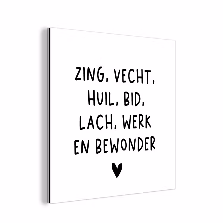 Quotes - Zing vecht huil bid lach werk en bewonder - Spreuken - Ramses Shaffy aluminium wit klein -3d