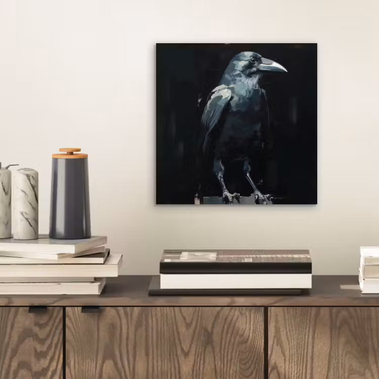 Raaf - Vogels - Zwart aluminium wit klein -sfeer1