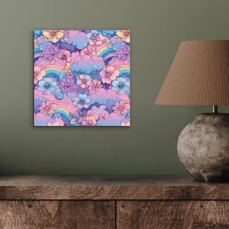 Regenbogen - Bloemen - Kleurrijk - Wolken aluminium wit klein -sfeer2