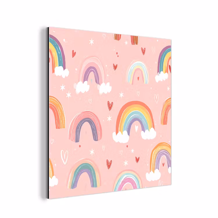 Regenboog - Patroon - Pastel - Handgetekend aluminium wit klein -3d