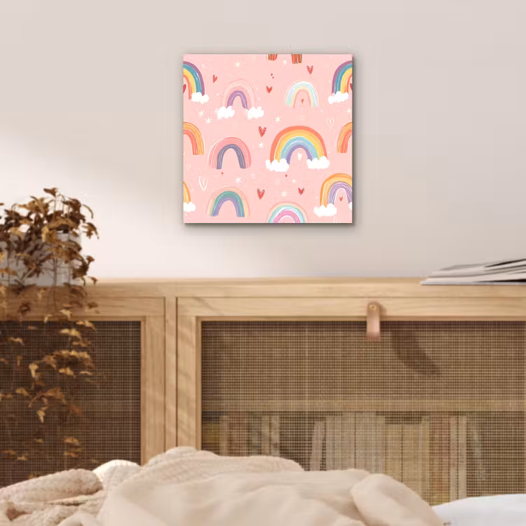Regenboog - Patroon - Pastel - Handgetekend aluminium wit klein -sfeer3