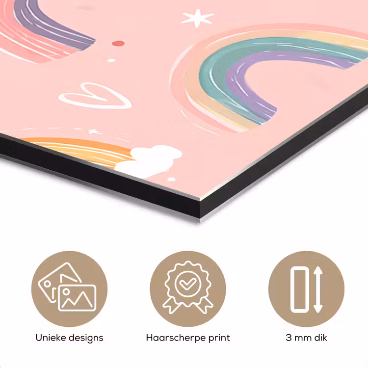Regenboog - Patroon - Pastel - Handgetekend aluminium wit klein -closeup_NL