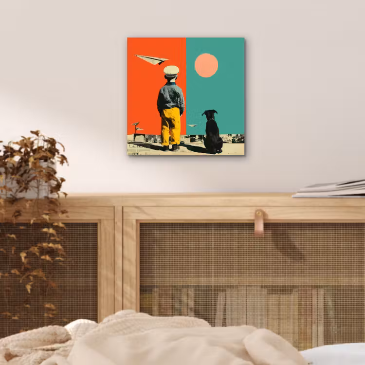 Retro - Jongen - Hond - Rood - Groen aluminium wit klein -sfeer3