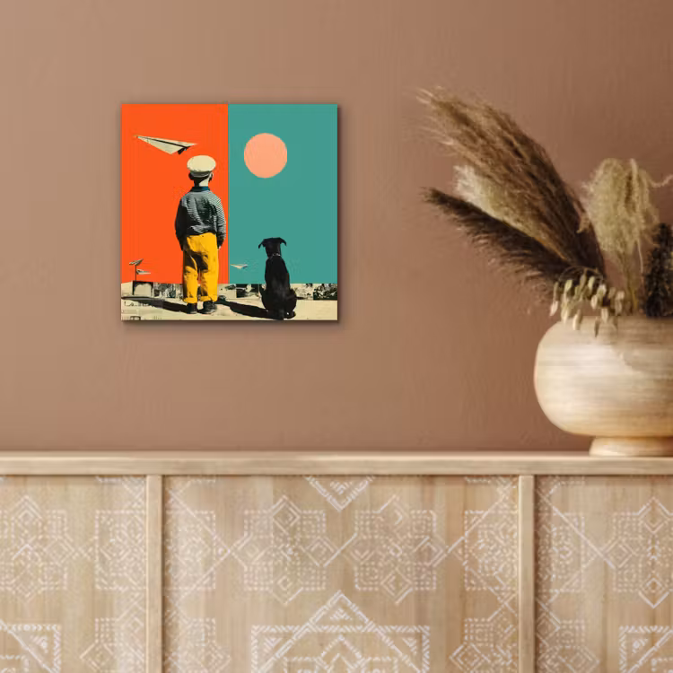 Retro - Jongen - Hond - Rood - Groen aluminium wit klein -sfeer4