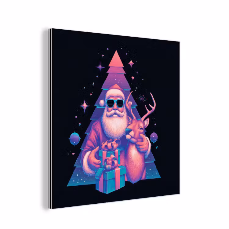 Retro - Kerstman - Rendieren - Kerstboom aluminium wit klein -3d